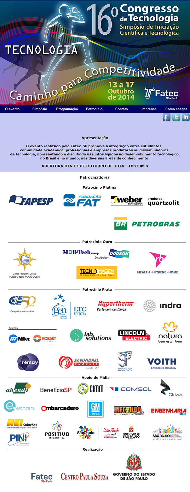 16º Congresso de Tecnologia - Simpósio de Iniciação Científica e Tecnológica